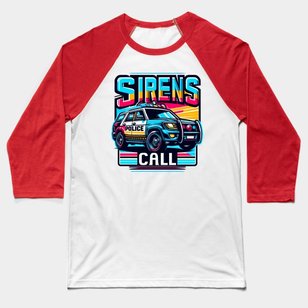 Police Car Baseball T-Shirt by Vehicles-Art